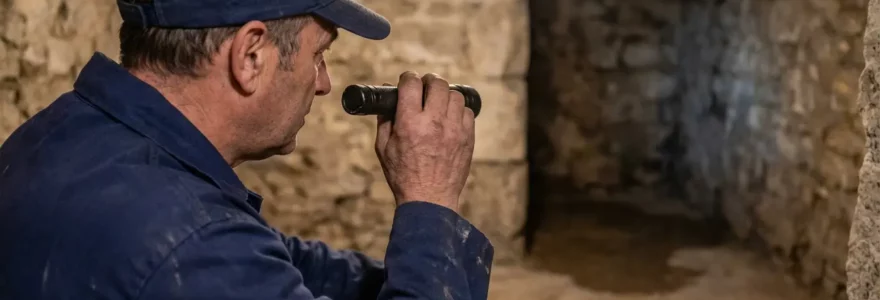 Technicien dératiseur certifié inspectant une cave à Marseille